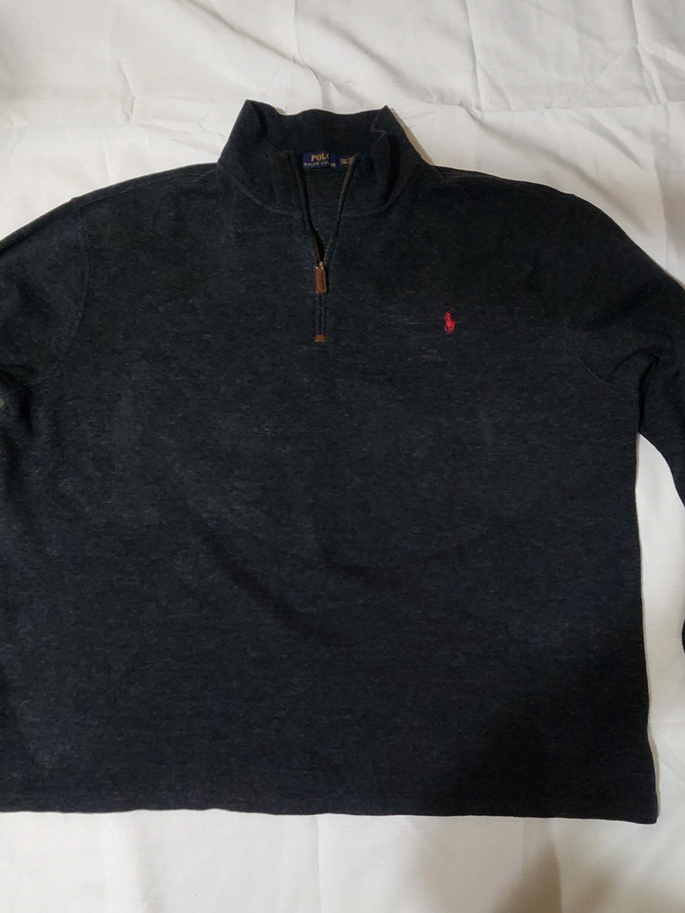 Ralph Lauren Men’s Quarter-Zip Sweater in Charcoal with Red Pony